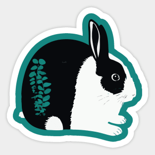 Cute Dutch Rabbit and Eucalyptus Leaves Sticker